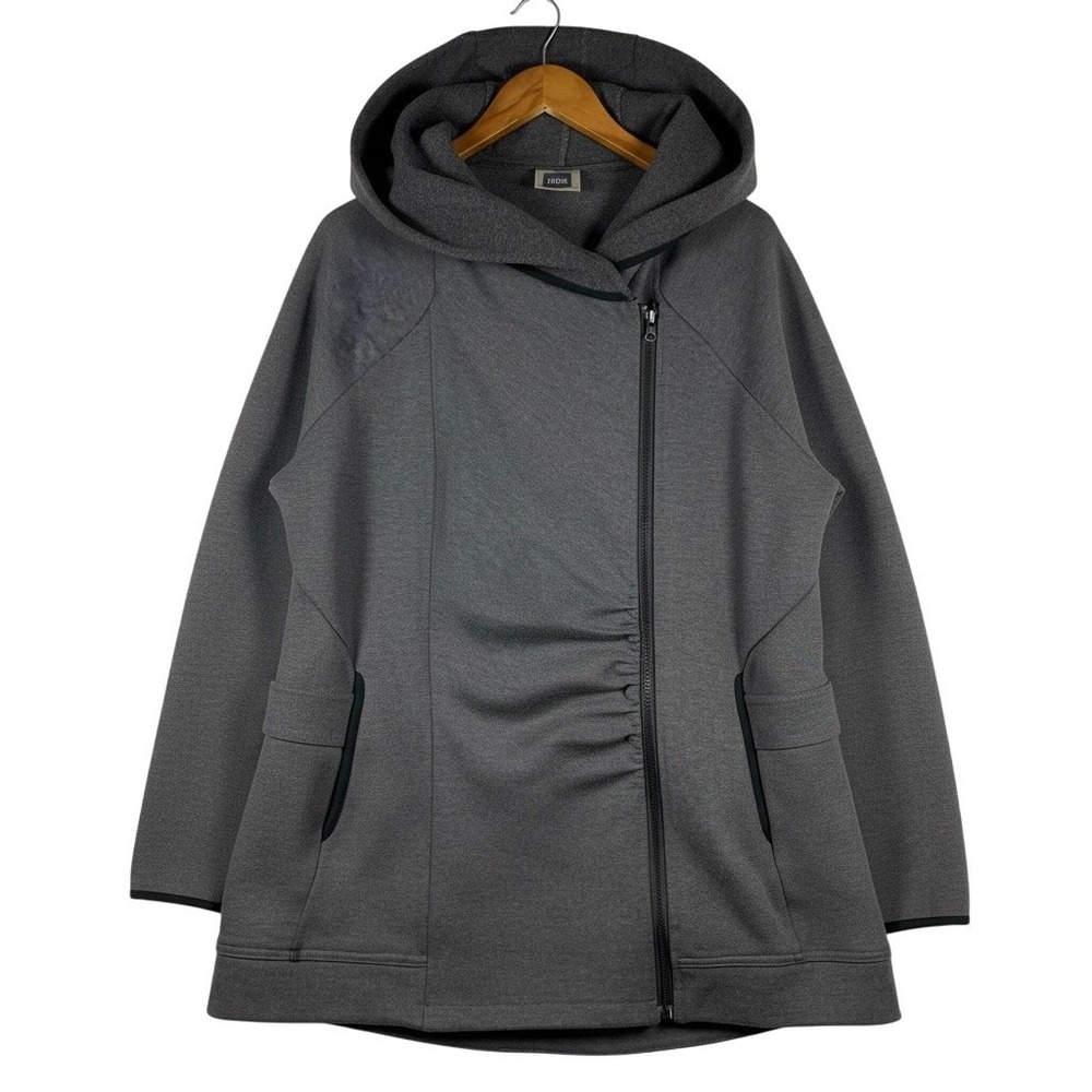 NOM Maternity Womens XL Gray Asymmetrical Zip Hoodie Nursing Jacket Ruching